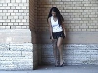 Public & Voyeur Pantyhose Video - Sexy chick pull of pantyhose in public
