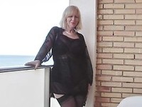 Horny big breast mature mom in sexy nylons masturbates until her pussy explodes in orgasm